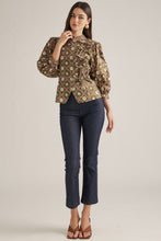 Load image into Gallery viewer, NEWEST ARRIVAL Olive Green/Mauve Bow Tie Mock Neck Blouse
