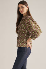 Load image into Gallery viewer, NEWEST ARRIVAL Olive Green/Mauve Bow Tie Mock Neck Blouse
