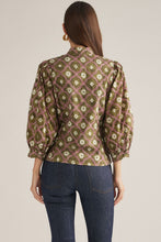 Load image into Gallery viewer, NEWEST ARRIVAL Olive Green/Mauve Bow Tie Mock Neck Blouse
