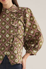 Load image into Gallery viewer, NEWEST ARRIVAL Olive Green/Mauve Bow Tie Mock Neck Blouse
