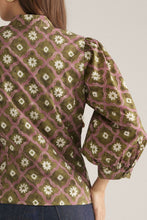 Load image into Gallery viewer, NEWEST ARRIVAL Olive Green/Mauve Bow Tie Mock Neck Blouse
