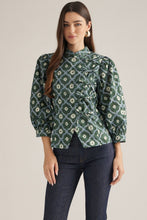 Load image into Gallery viewer, NEWEST ARRIVAL Blue/Green Side Bow Tie Mock Neck Blouse
