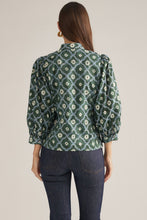 Load image into Gallery viewer, NEWEST ARRIVAL Blue/Green Side Bow Tie Mock Neck Blouse
