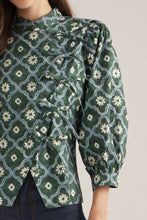 Load image into Gallery viewer, NEWEST ARRIVAL Blue/Green Side Bow Tie Mock Neck Blouse
