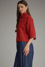 Load image into Gallery viewer, NEWEST ARRIVAL Red Cable Knit Boxy Mock Neck Sweater
