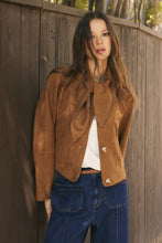 Load image into Gallery viewer, NEWEST ARRIVAL Camel Brown Scarf Neck Suede Jacket
