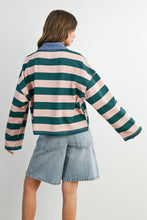 Load image into Gallery viewer, NEWEST ARRIVAL Pink/Green Striped Quarter Zip Pullover
