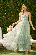 Load image into Gallery viewer, LAST ONE FINAL SALE Green Floral Shirred Cut-Out Maxi Dress
