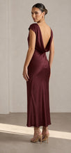 Load image into Gallery viewer, NEWEST ARRIVAL Wine Satin Boat Neck Ankle Length Midi Dress

