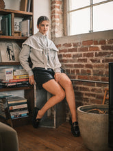 Load image into Gallery viewer, NEWEST ARRIVAL Heather Gray Neck Scarf Lace Trim Sweater
