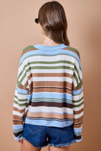 Load image into Gallery viewer, NEWEST ARRIVAL Blue/Brown/Olive Green Striped Henley Knit Long Sleeve Top
