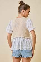 Load image into Gallery viewer, NEWEST ARRIVAL Tan/White Contrast Puff Sleeve Blouse
