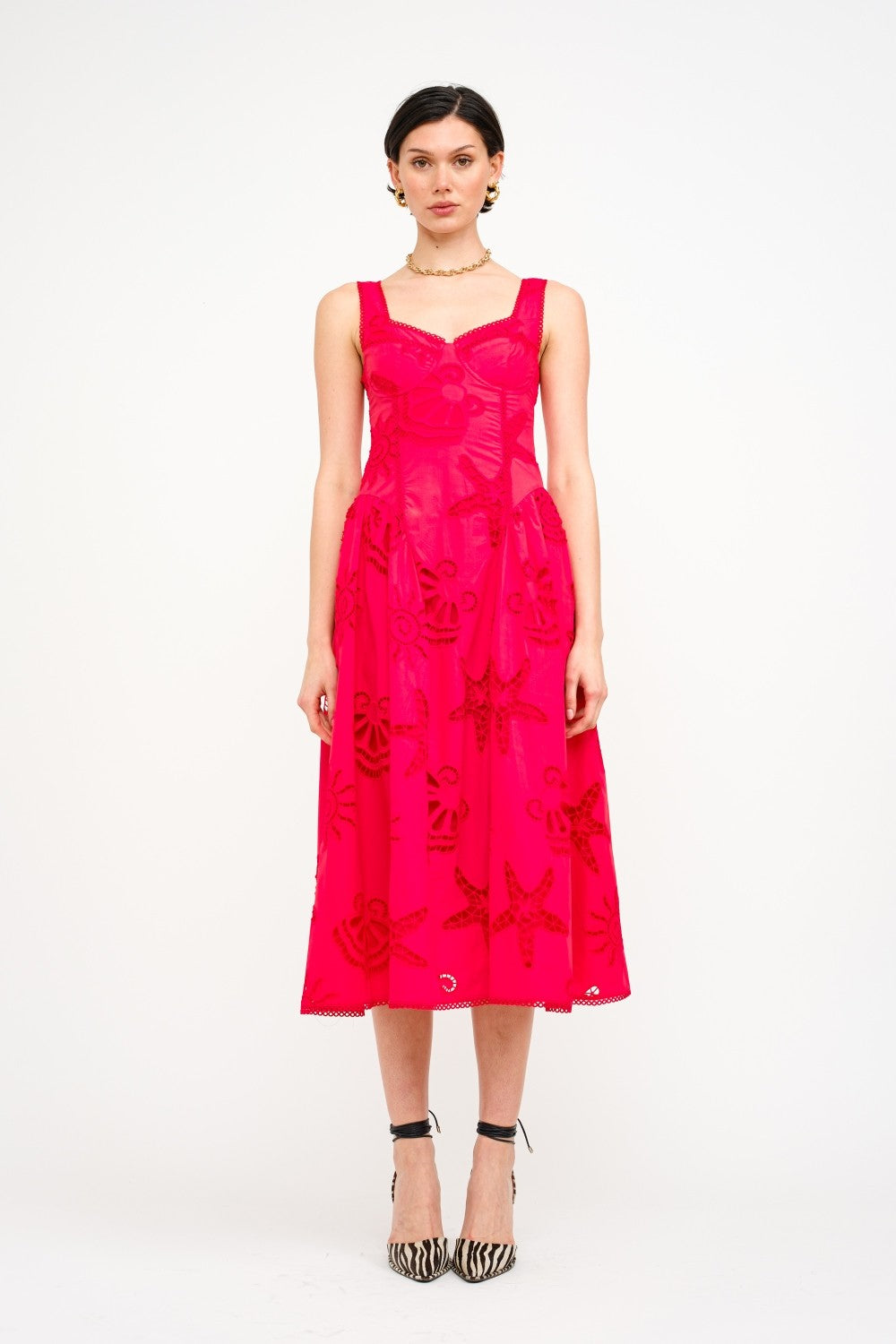 LAST ONE FINAL SALE Red Seashell Embroidered Bustier Midi Dress – Five  Points Boutique