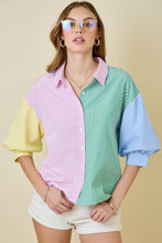 Load image into Gallery viewer, NEWEST ARRIVAL Multi Color Striped Button Down Puff Sleeve Blouse
