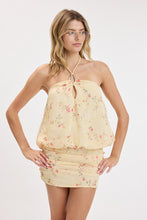 Load image into Gallery viewer, NEWEST ARRIVAL Butter Yellow Floral Print Halter Mini Dress

