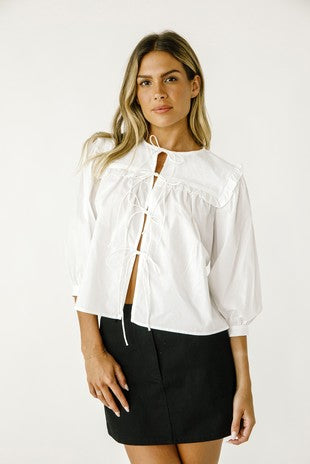 NEWEST ARRIVAL White Front Tie Eyelet Blouse