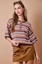 Load image into Gallery viewer, NEWEST ARRIVAL Brown/Blue Multi Striped Henley Knit Top
