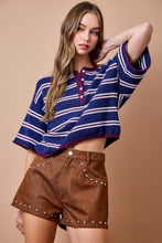 Load image into Gallery viewer, NEWEST ARRIVAL Navy/Burgundy Striped Henley Knit Top
