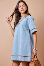 Load image into Gallery viewer, NEWEST ARRIVAL Denim Contrast Brown Corduroy Shift Dress
