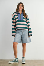 Load image into Gallery viewer, NEWEST ARRIVAL Pink/Green Striped Quarter Zip Pullover

