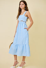 Load image into Gallery viewer, NEWEST ARRIVAL Blue Gingham Cut Out Midi Dress
