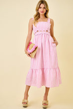 Load image into Gallery viewer, NEWEST ARRIVAL Pink Gingham Cut Out Midi Dress

