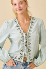 Load image into Gallery viewer, Sage Green Striped Front Tie Blouse
