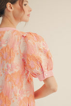 Load image into Gallery viewer, LAST ONE Pink/Orange Jacquard Puff Sleeve Dress
