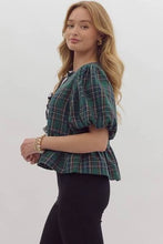 Load image into Gallery viewer, Green or Red Plaid Silver Bow Blouse
