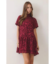 Load image into Gallery viewer, NEWEST ARRIVAL Burgundy Jacquard Neck Tie Dress
