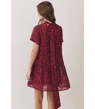 Load image into Gallery viewer, NEWEST ARRIVAL Burgundy Jacquard Neck Tie Dress

