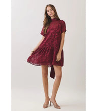 Load image into Gallery viewer, NEWEST ARRIVAL Burgundy Jacquard Neck Tie Dress
