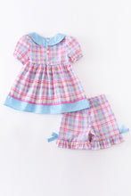 Load image into Gallery viewer, LAST ONE Girl Blue Plaid Pink Rabbit Short Set
