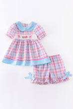 Load image into Gallery viewer, LAST ONE Girl Blue Plaid Pink Rabbit Short Set
