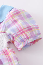 Load image into Gallery viewer, LAST ONE Girl Blue Plaid Pink Rabbit Short Set
