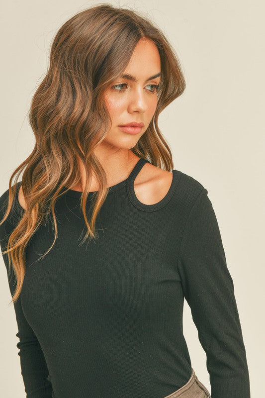 FINAL SALE Black Cold Shoulder Top