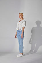 Load image into Gallery viewer, NEWEST ARRIVAL White Deep Plunge Ruffle Blouse
