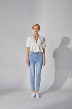 Load image into Gallery viewer, NEWEST ARRIVAL White Deep Plunge Ruffle Blouse
