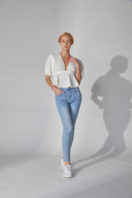 Load image into Gallery viewer, NEWEST ARRIVAL White Deep Plunge Ruffle Blouse
